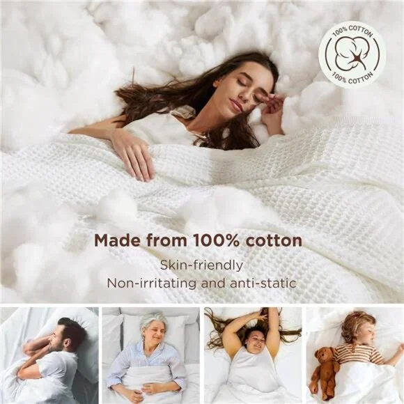 100% Cotton Blanket Queen Size for Bed Waffle Weave Fall Blanket